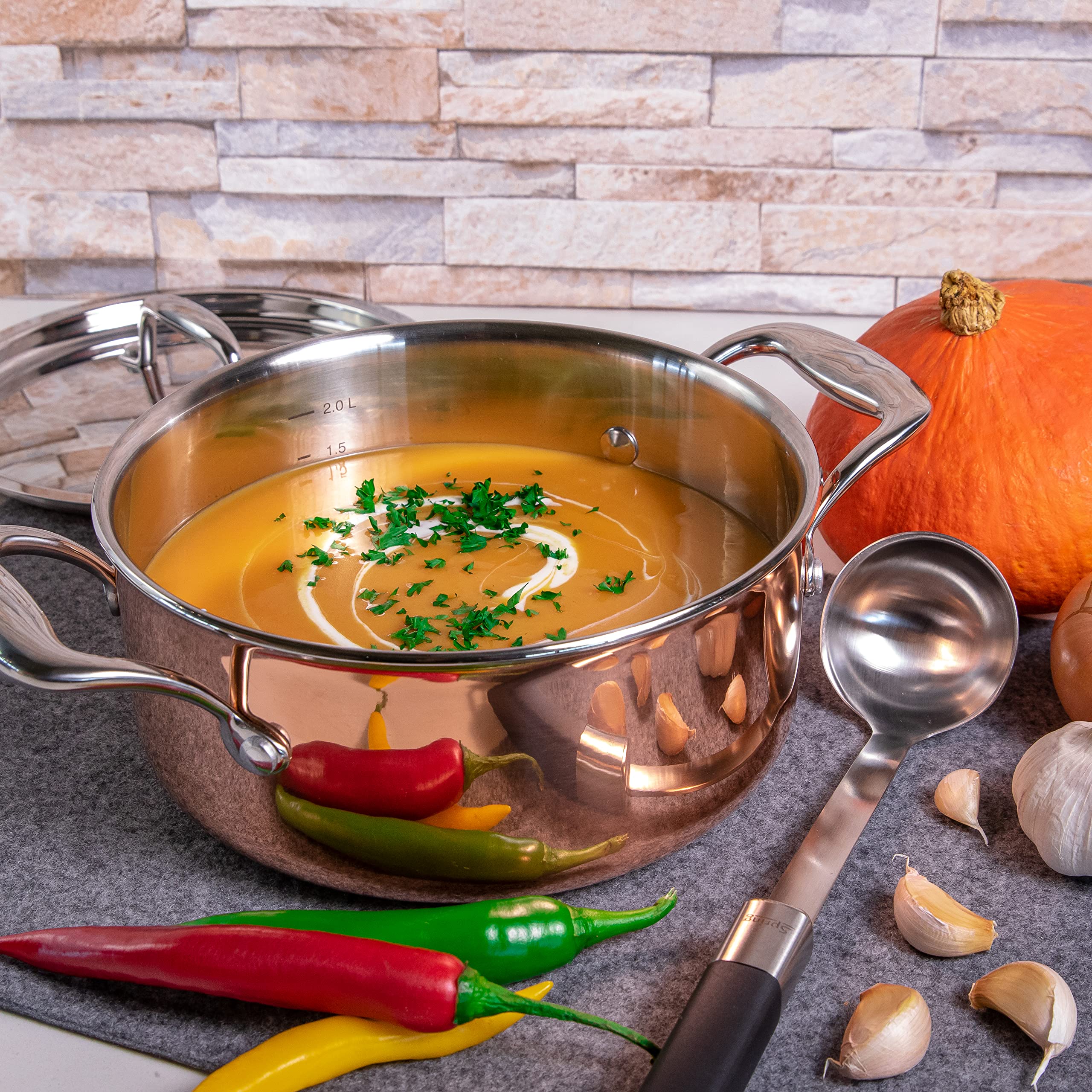 Spring CULINOX Bratentopf mit Deckel, 5-Lagen-Kupferboden, Ø 16 cm | Kochtopf, 18/10 Edelstahlschicht, dreifacher Aluminiumkern, für alle Herdarten, backofenfest, induktionsgeeignet
