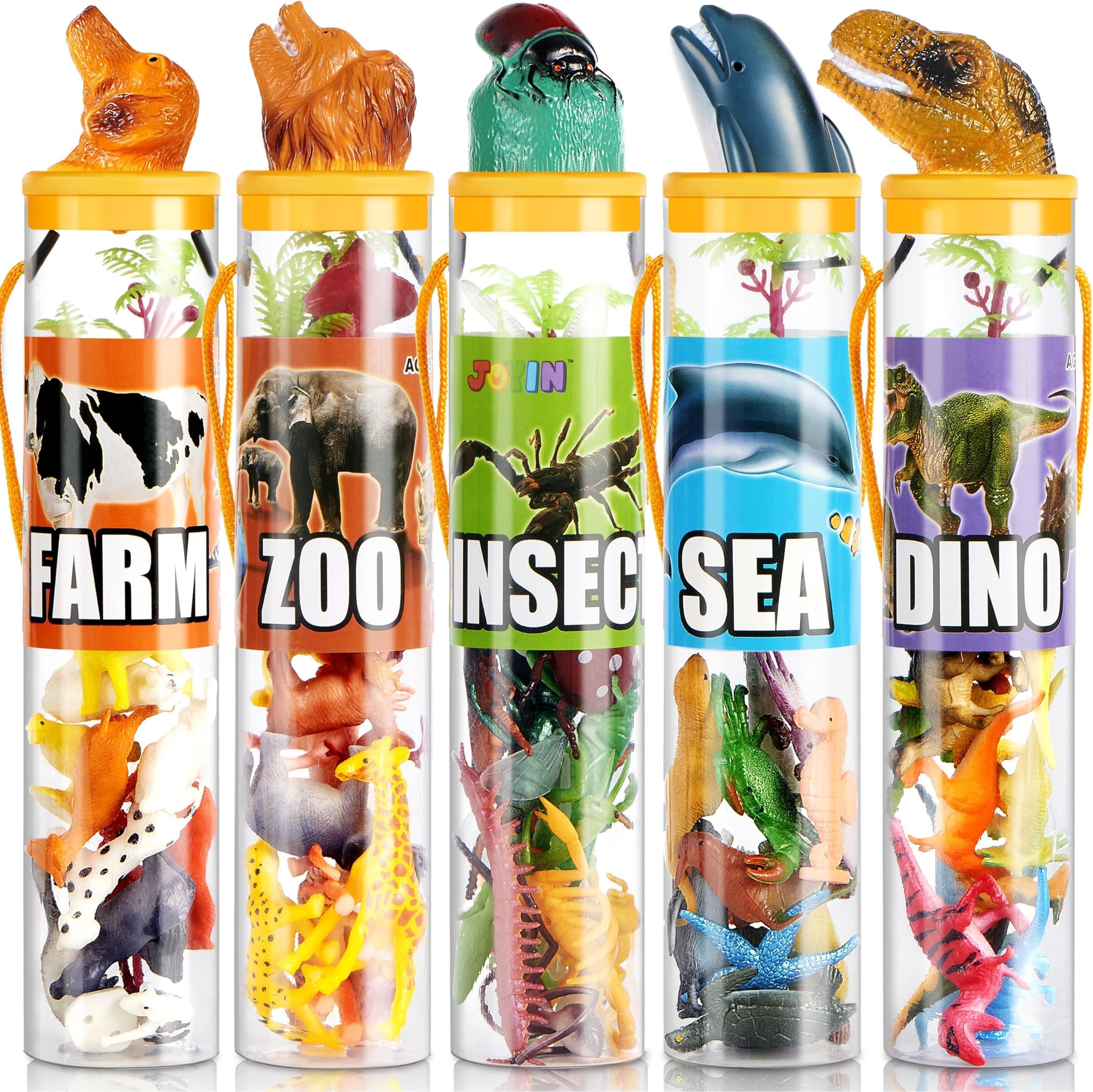 JOYIN 69 Pcs Small Animal Figures, Mini Jungle Toy Set with Sensory Bin, Realistic Wild Forest Playset, Zoo, Ocean, Farm Animals Figurines, Dinosaur Party Favors, Easter Gifts for Boys and Girls 3-5