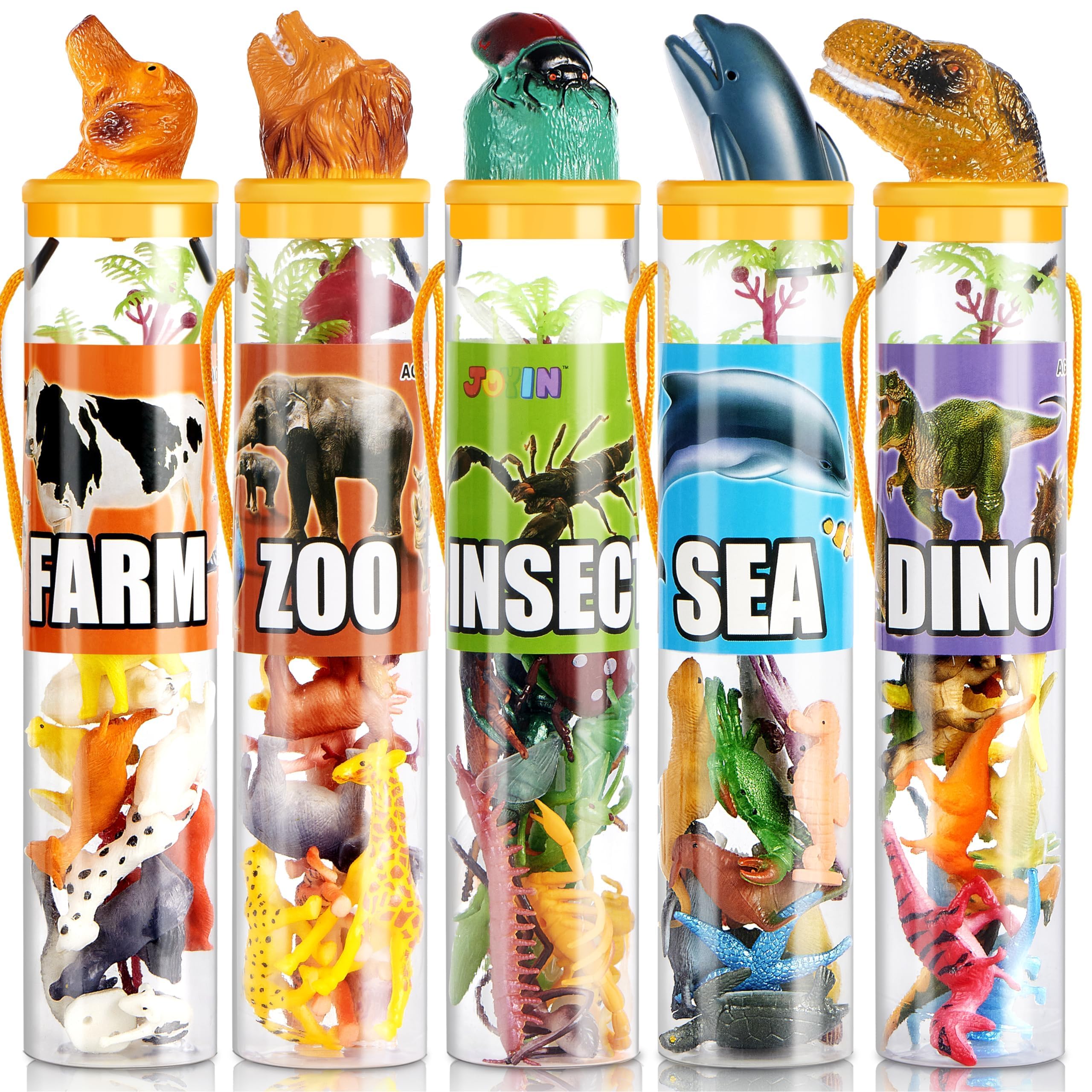 69 Pcs Small Animal Figures, Mini Jungle Toy Set with Sensory Bin, Realistic Wild Forest Playset, Zoo, Ocean, Farm Animals Figurines, Dinosaur Party Favors, Easter Gifts for Boys and Girls 3-5