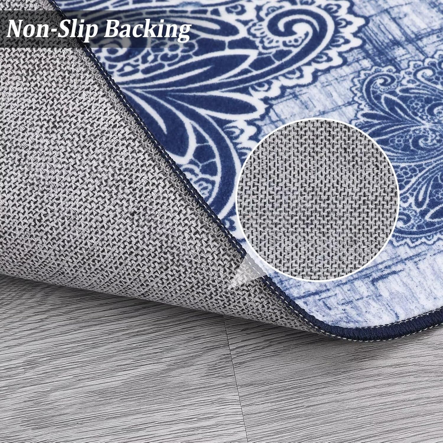 WESTLOOM Runner Rug 2x6 Machine Washable Hallway Rug Vintage Medallion Area Rug Non-Slip Distressed Throw Floor Carpet for Kitchen Laundry Room, Navy