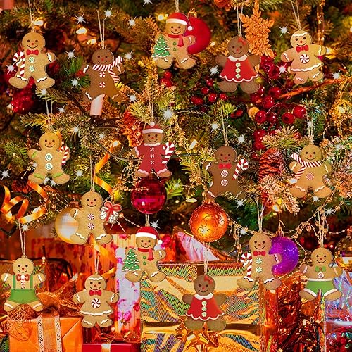 Miniatura 3 de Ferraycle 36 Pcs Gingerbread Christmas Ornaments Christmas Tree Decorations 3 Inch Decorations Wooden Hanging Ornaments for Xmas Tree Home Kitchen