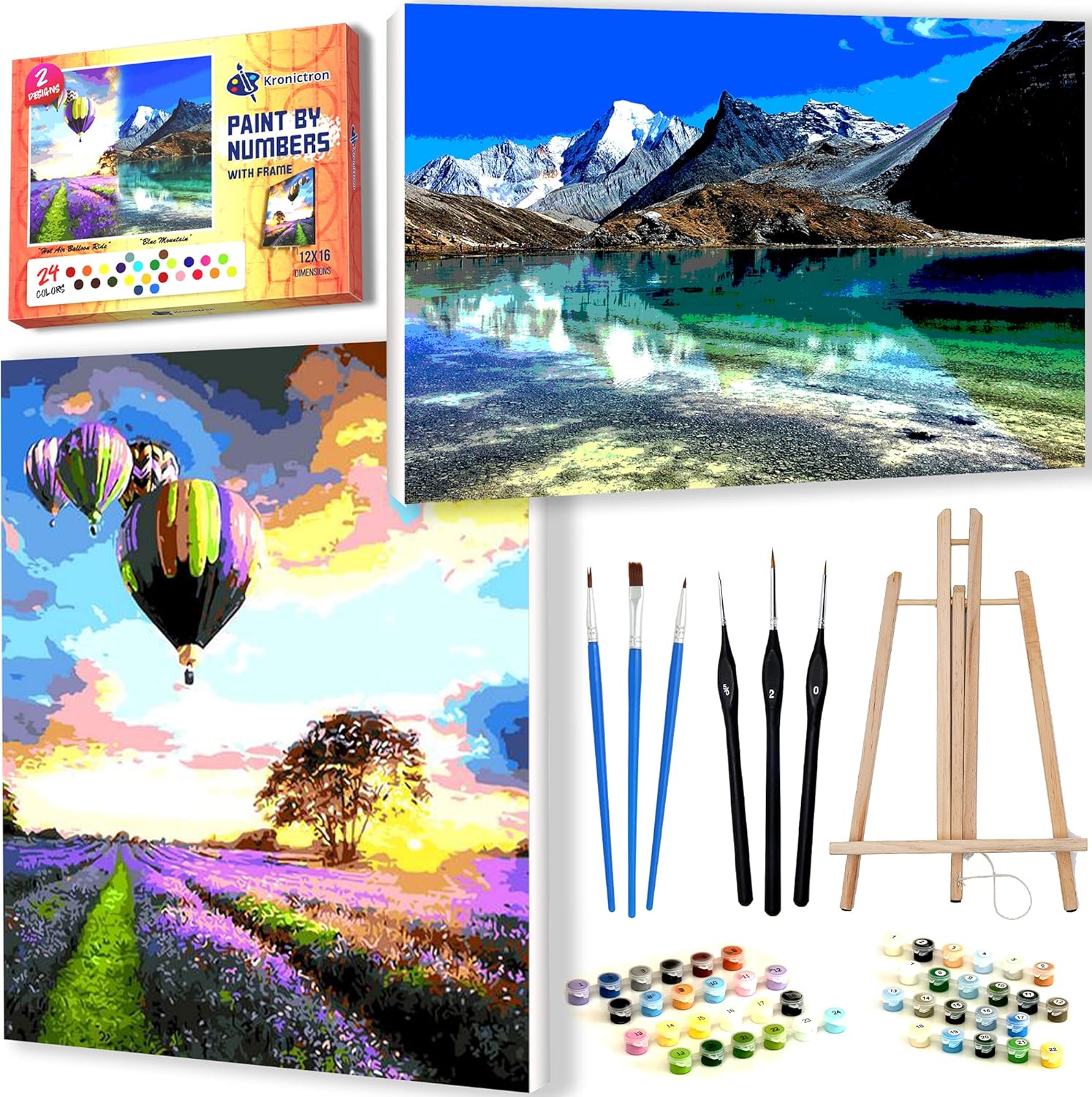 Paint By Numbers with Frame (2 Designs) with Detail Paint Brushes and