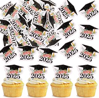40 PCS Edible 2025 Graduation Theme Cupcake Toppers Wafer Paper Graduate Cupcake Picks Cake Drink 2025 Students Graduation Theme Party Cake Decorations Supplies