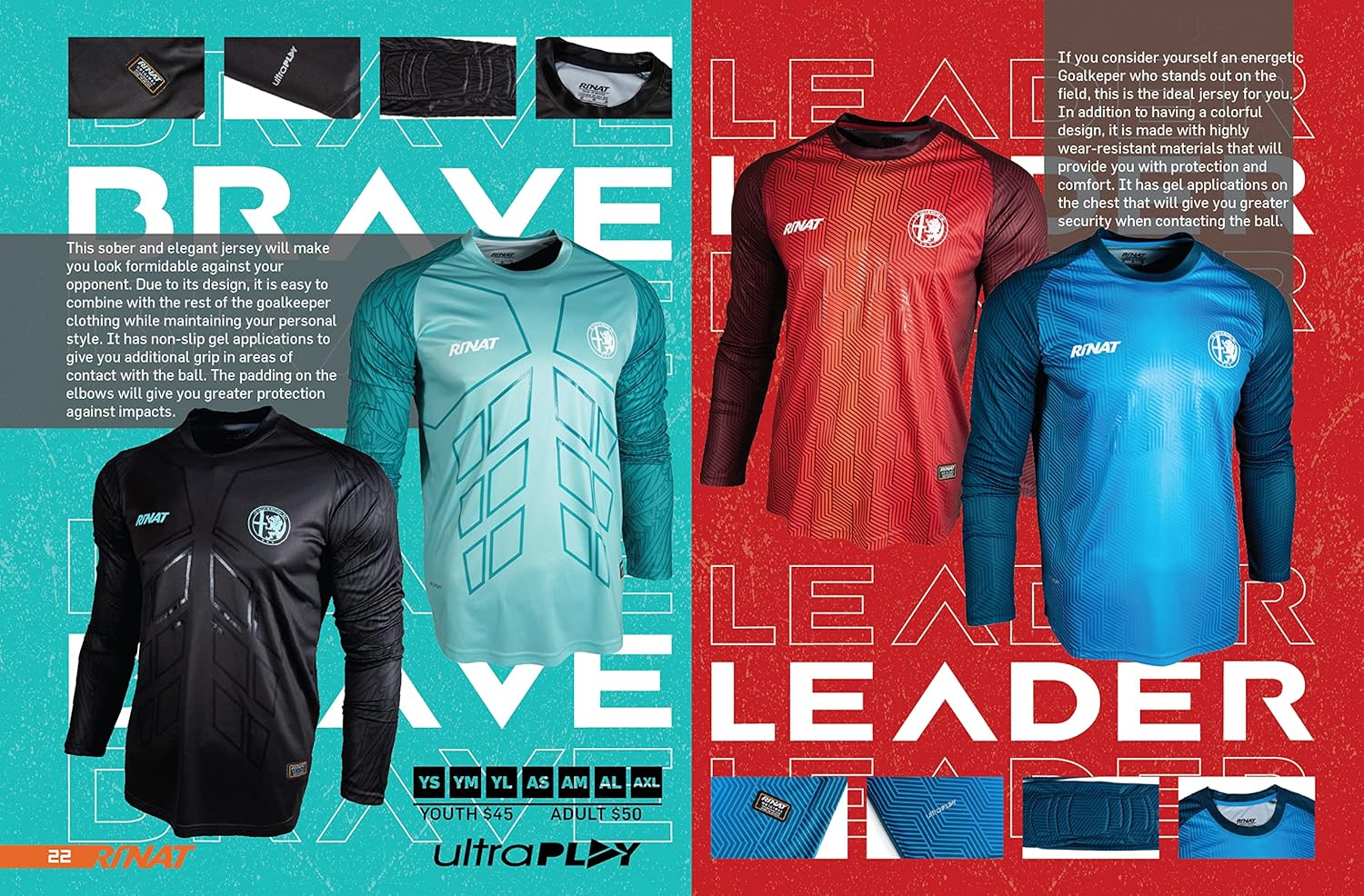 Rinat Brave Adult-Medium Soccer Goalkeeper Jersey Black/Aqua - Image 9