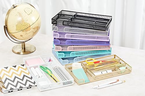 Miniatura 6 de Annova Bandeja organizadora de cajones de escritorio para organización de oficina, malla metálica, bandeja de almacenamiento con separadores para