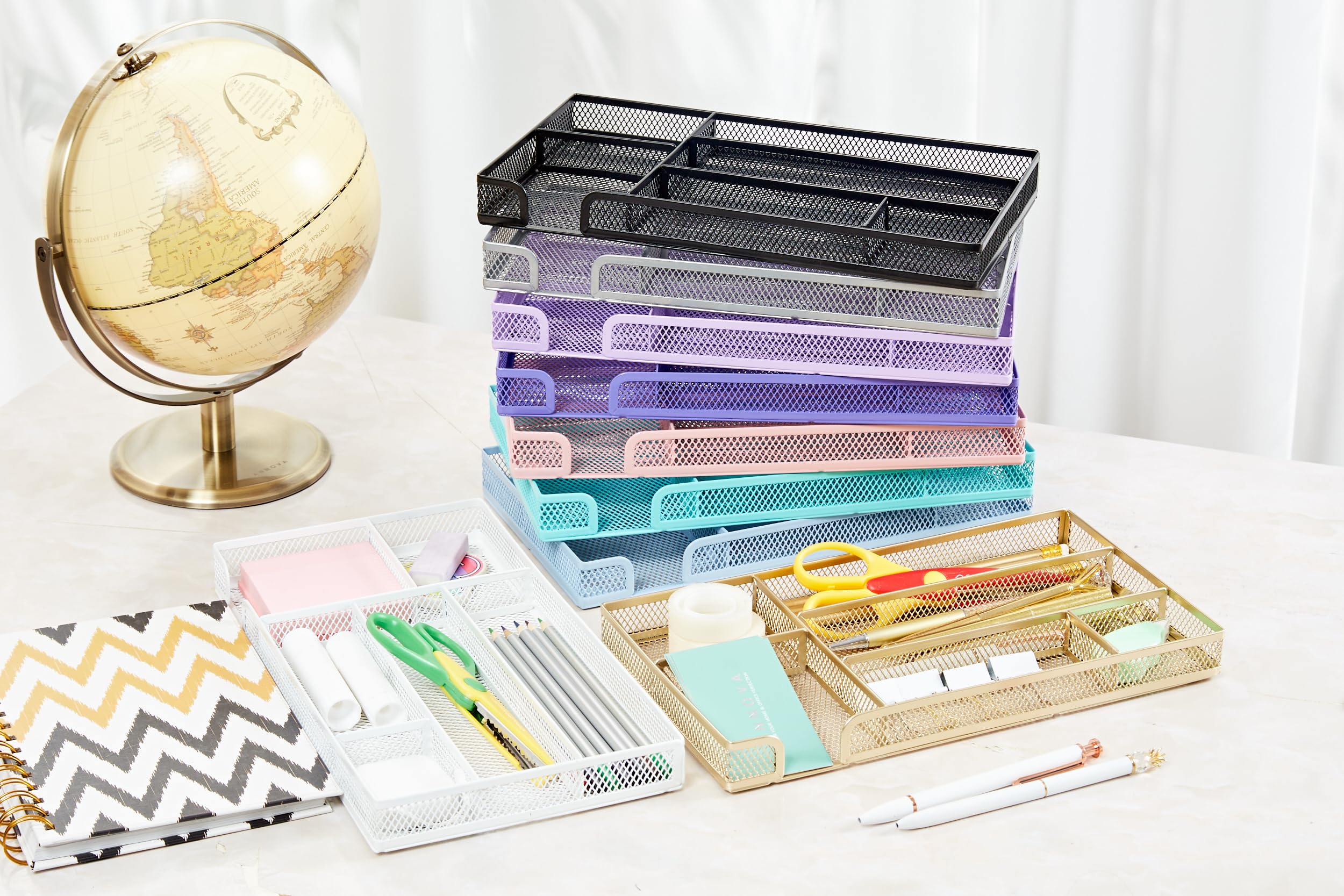 Annova Bandeja organizadora de malla de metal para escritorio oficina (White)