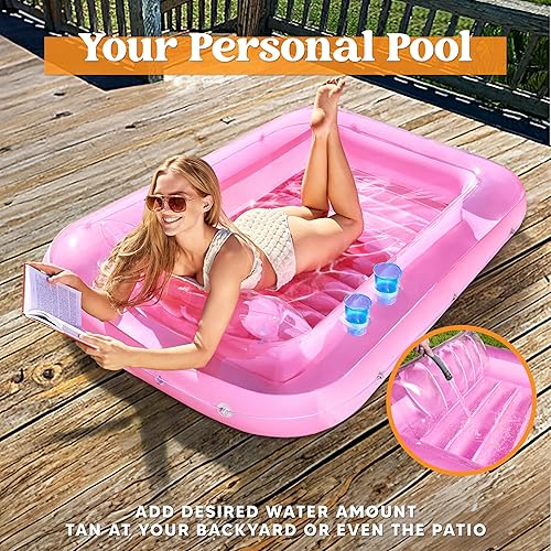 Miniatura 3 de Sloosh Flotador inflable de bronceado para piscina, flotador de balsa de 70 x 46 pulgadas, piscina de bronceado con almohada, tumbona personal para
