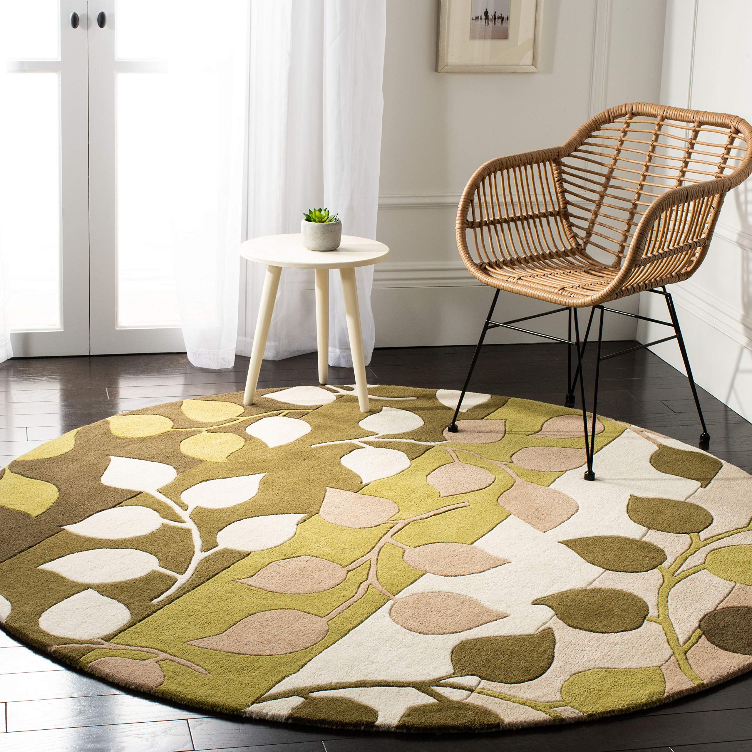 Safavieh Soho Collection SOH785A-6R Handmade Green/Beige Wool Round Area Rug, 6-Feet in Diameter