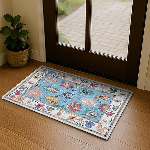 Miniatura 51 de Fame Living - Tapete Oushak pequeño, moderno, vintage, turco, ecléctico, floral, pastel, lavable, tapete para entrada interior, cocina, baño, Beige