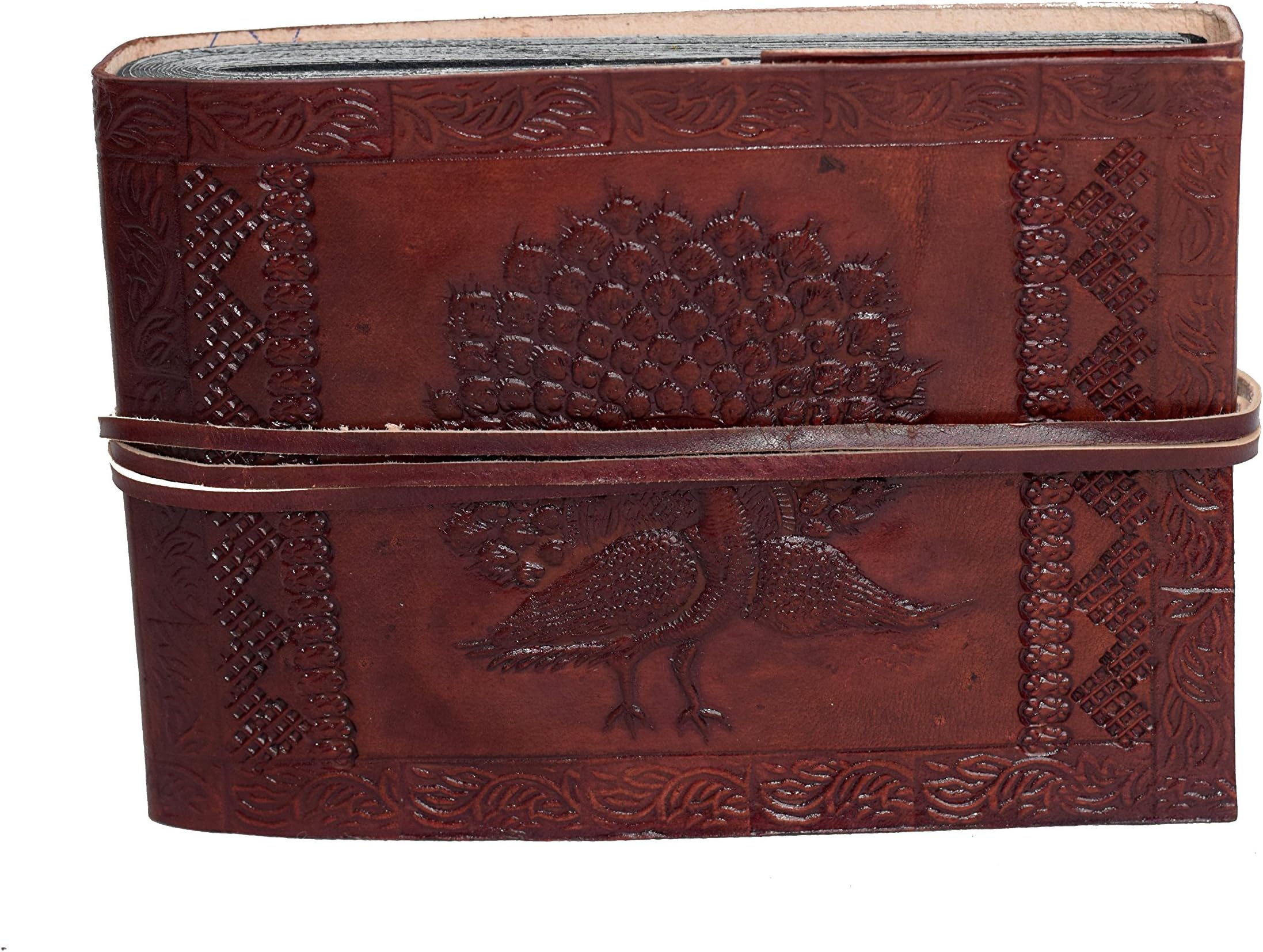 ROOGU The Flame of Life Peacock Vintage Buffalo Leather Photo Album Black Cotton Paper Handmade