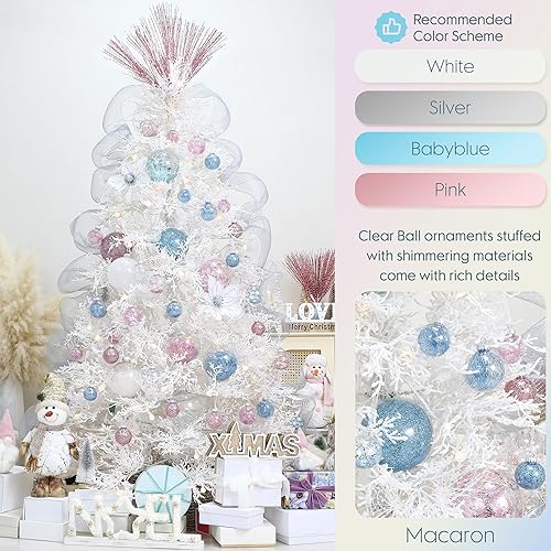 Miniatura 3 de Sea Team Paquete de 48 bolas de Navidad de plástico transparente inastillables, varios tamaños, adornos decorativos de Navidad con relleno delicado