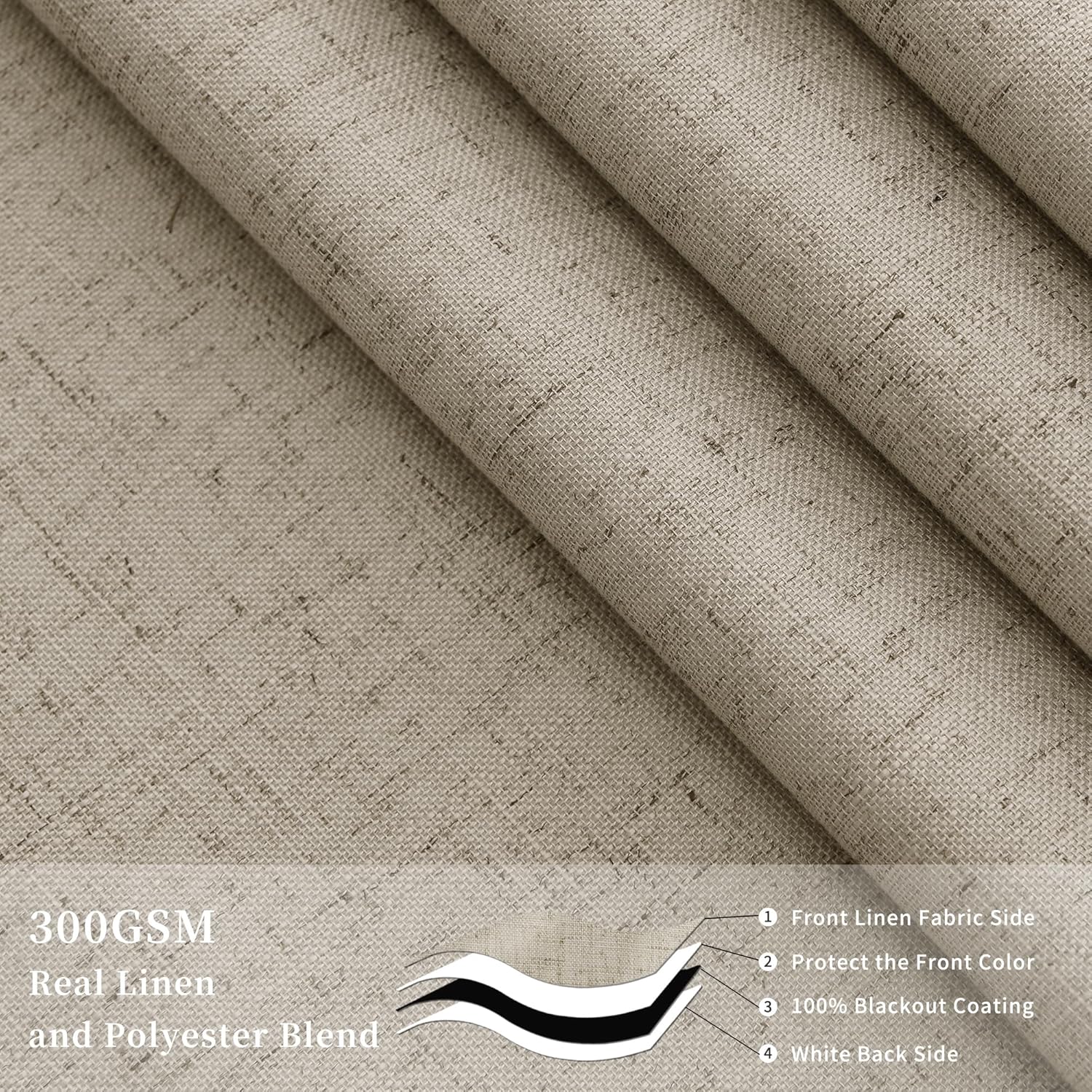 Light Brown 100% Blackout Linen Curtains 72 Inch Long for Bedroom Living Dining Room Nursery Sliding Door Curtain Rod Pocket Back Tab Sound Proof Elegant Thermal Light Blocking Drapes 2 Panel Set