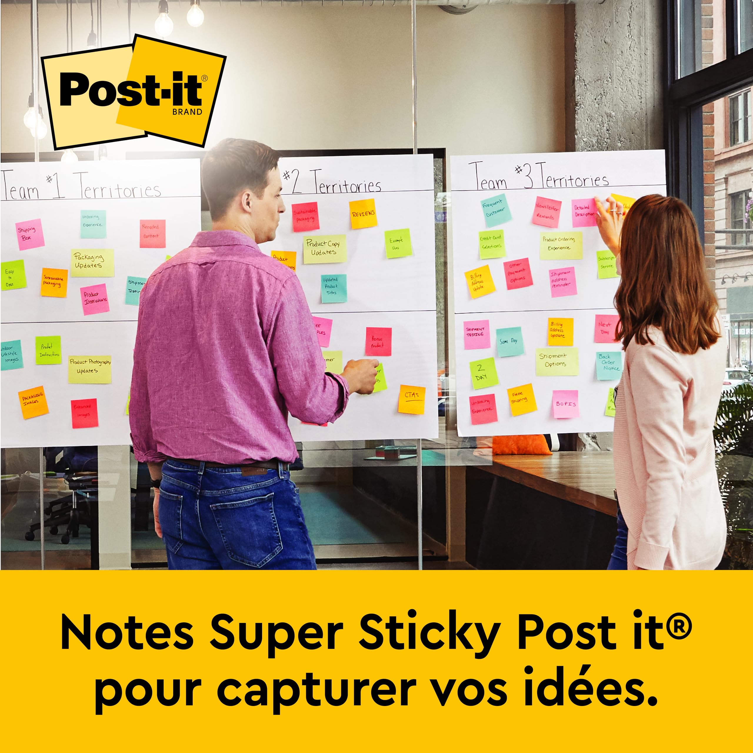 Post-it Meeting Chart, Blanc, 63.5 cm x 76.2 cm, Pack Promotionnel + Post-it Notes Super Sticky, Couleurs Néon Assorties, 2 Blocs + 4 Gratuits/Paquet