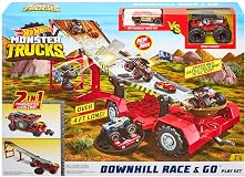 Hot Wheels Monster Truck Downhill Race & Go Track Set, Includes Hot Wheels Monster Truck and Car, Toys for Boys Age 4 to 8
