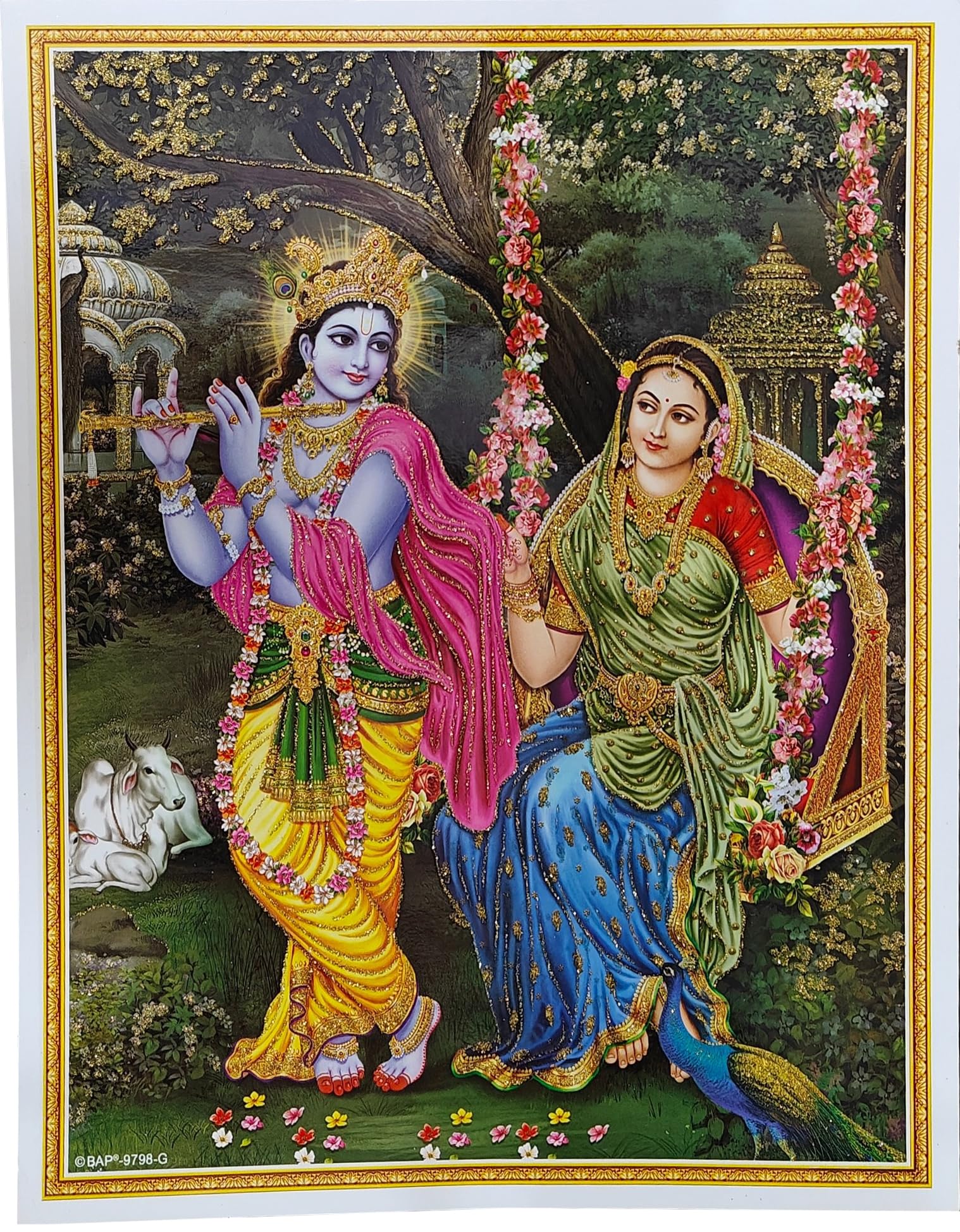 Rastogi Handicraft Radha-Krishna-Jhula-11"X9" Best Of Indian Reprint Hindu God Poster/Picture With Unframed (Radha-Krishna-Jhula-11 X9)