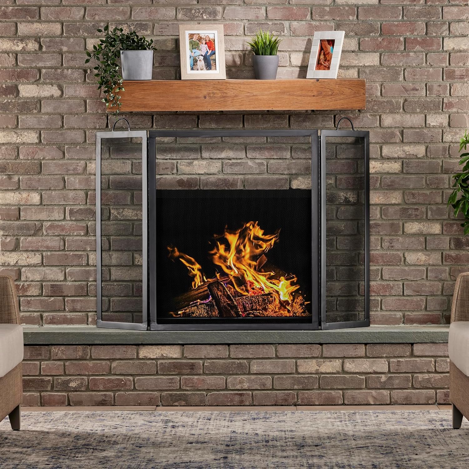 UniFlame, S-1505, 3-Fold Black Wrought Iron Fireplace Screen (54" Wide x 34" Tall)