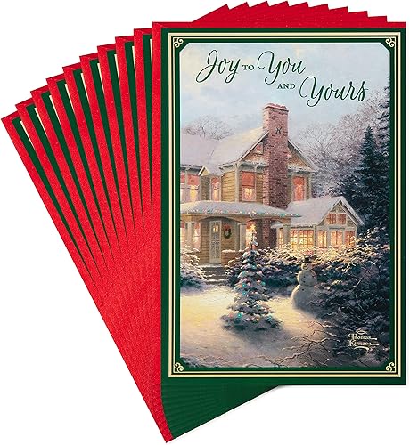 Hallmark Thomas Kinkade - Paquete de tarjetas de Navidad, Snowy House (10 tarjetas navideñas con sobres)
