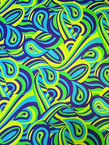 Miniatura 2 de The Yard - Patrón retro psicodélico colorido en tela de elastano de nailon elástico pesado (verde azuladoverde)