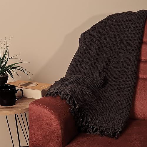 Miniatura 4 de PÜSKÜL - Toallas de baño turcas finas, de algodón orgánico ultra suave, tejido de gofre, 67 x 33 pulgadas, paquete de 1 unidad (negro, 1)