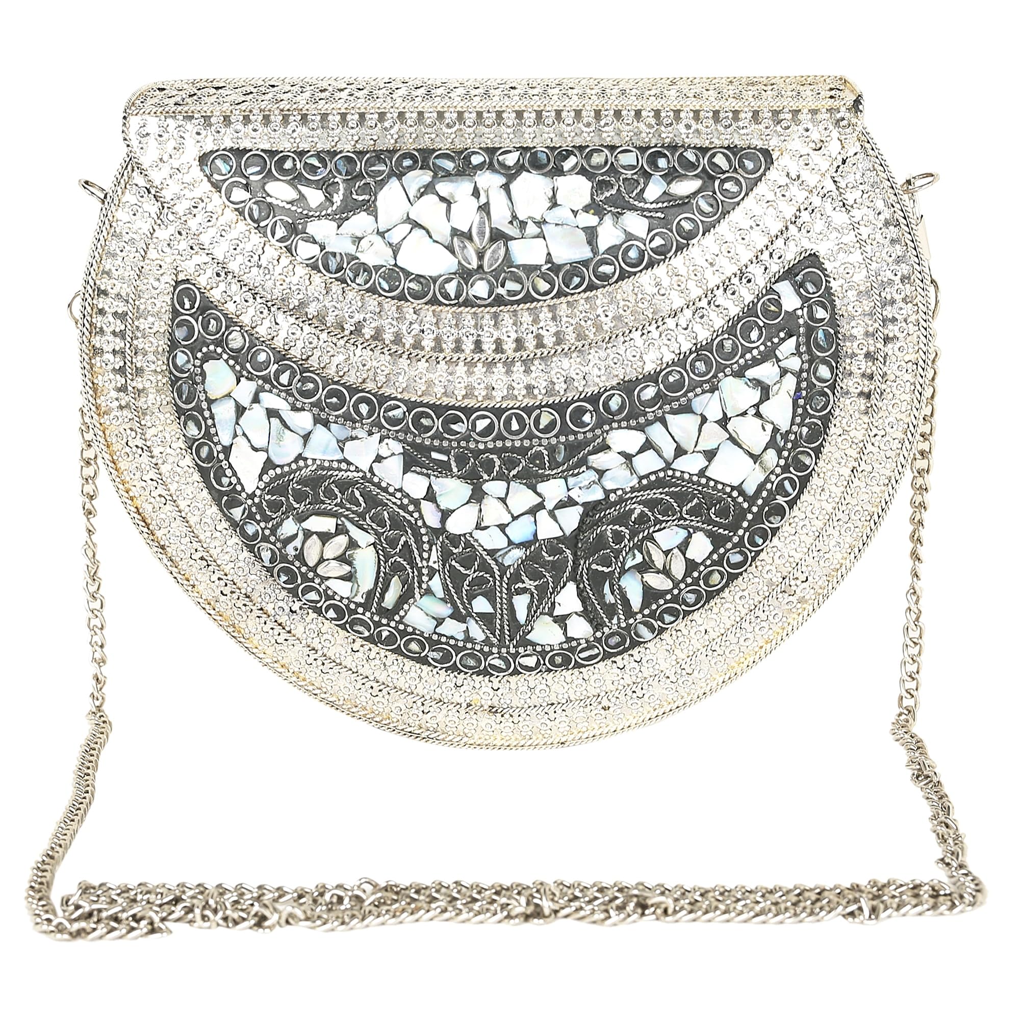 Trend Overseas silver shell nacre stone bag ethnic clutch indian antique purse mosaic bag metal bag girls gift (B07VJ35JV8) Amazon Price History, Amazon Price Tracker