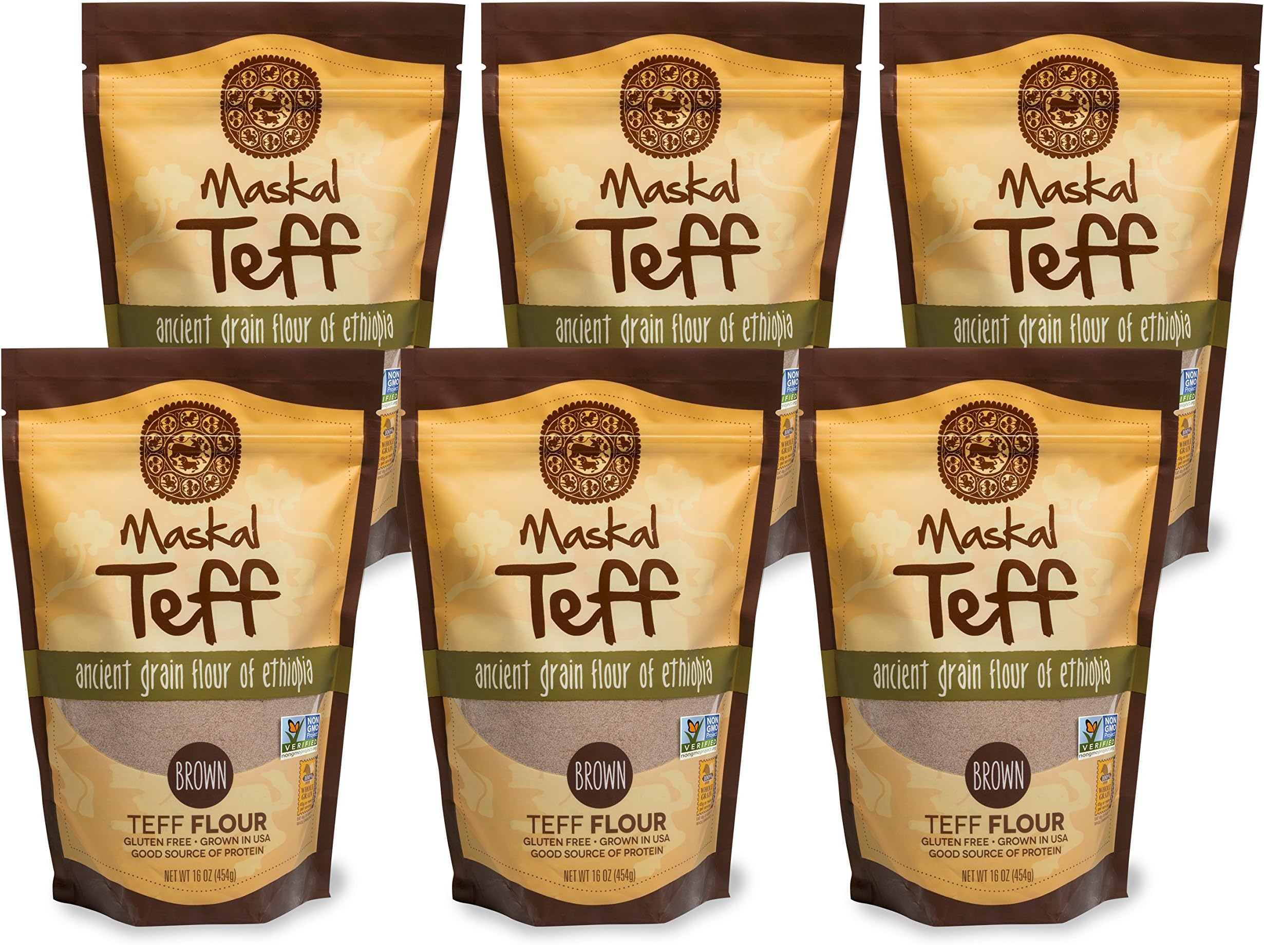 Maskal Teff Brown Teff Flour, 16 Ounce (6 pack)