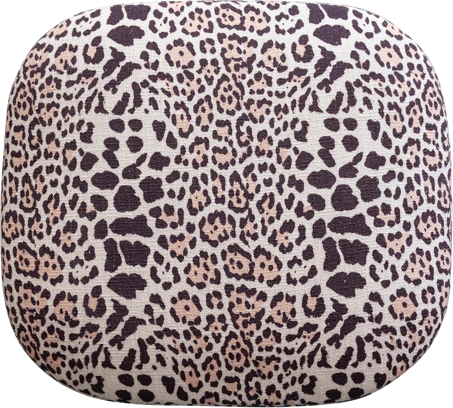 Creative Co-Op Cotton Slub Upholstered Square Stool Ottoman with Jaguar Print and Mango Wood Legs, Multicolor and Natural