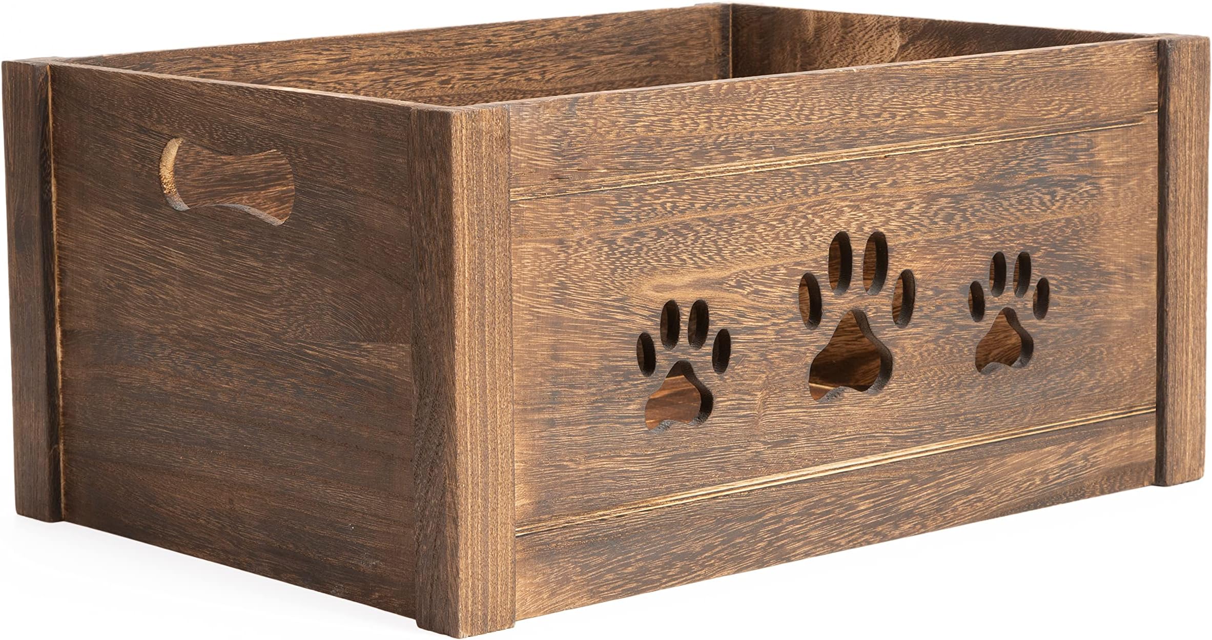 green leaves Paw Shaped Cutout Dog Toys Chest Gift Hampers Storage Collection Box Wooden Crates Gift Hampers (Brown, Medium)
