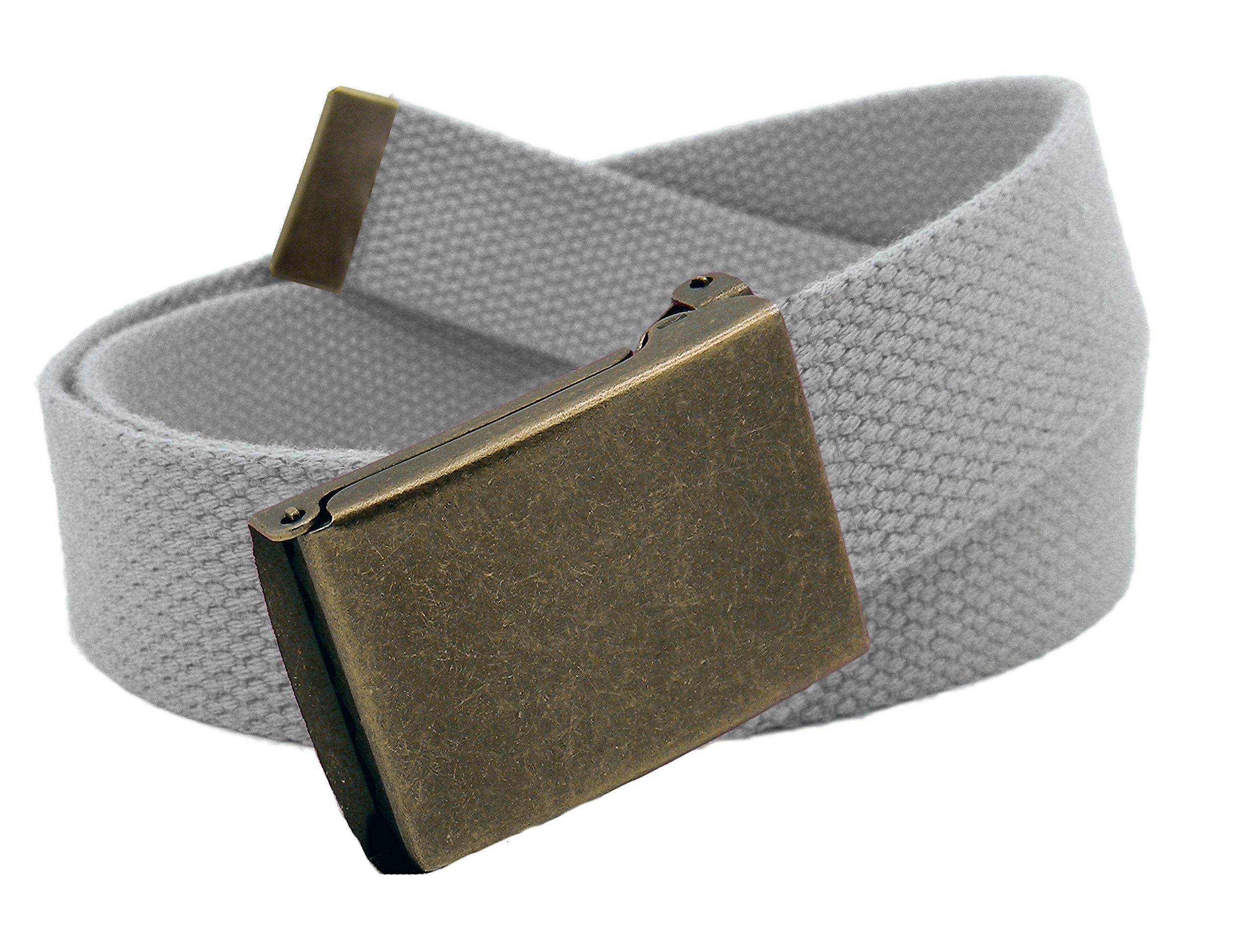 Build A Belt Antique Gold Flip Top Buckle with Adjustable Canvas Web Belt (Mens Medium Gray)