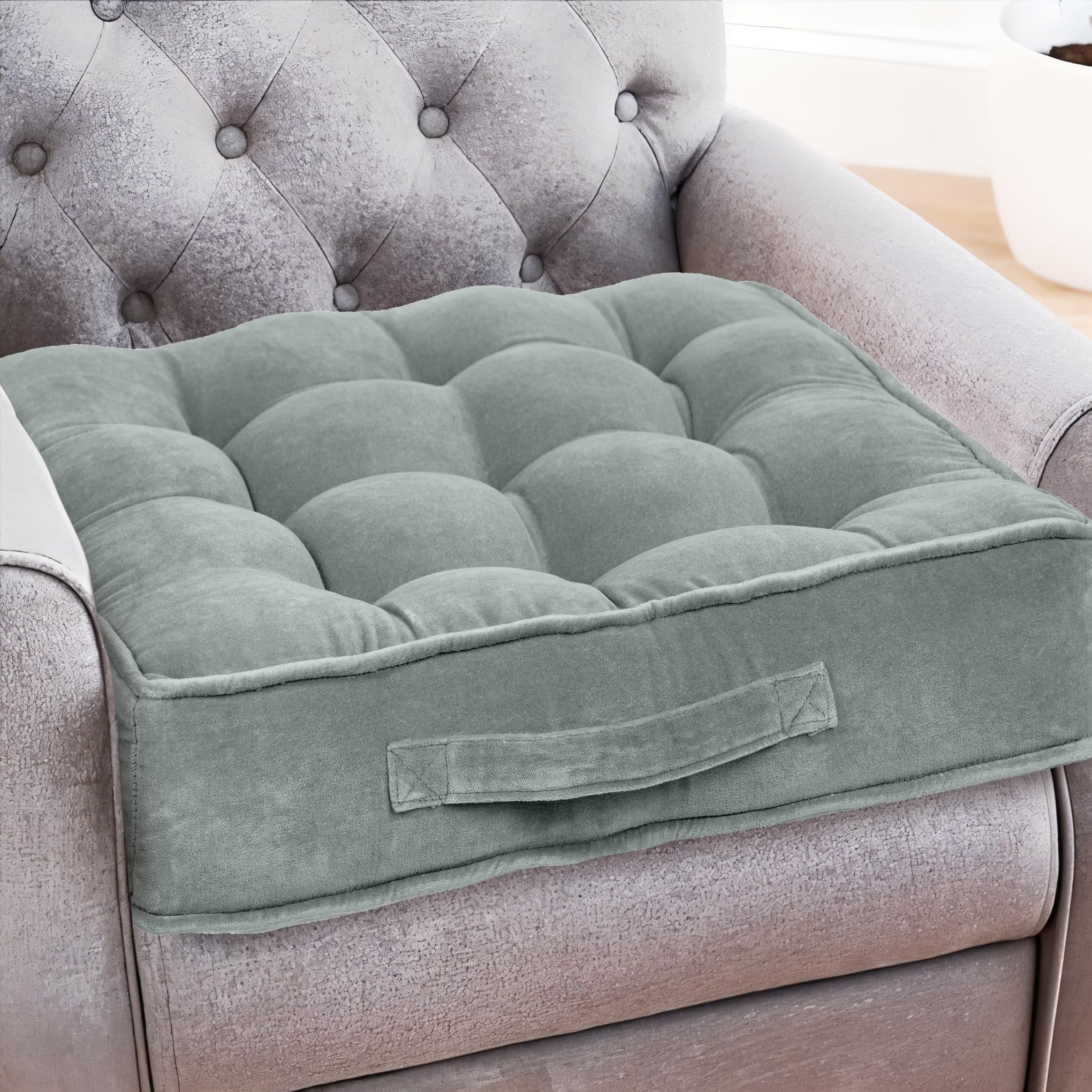 Casabella Booster Cushion-Armchair Booster Cushion Large Booster Seat Dining Chair 50x50+10cm Thick Floor Cushion, Pregnancy & Post-Operative Adults Chair Bolster Cushion Seat, Car Seat Sofa-Silver