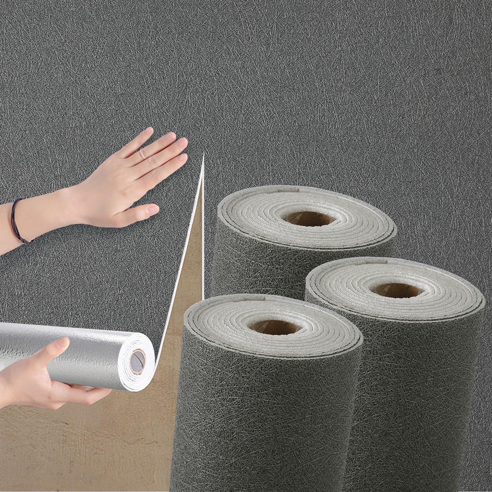 Swehooirt 3mm Thicken 3Rolls Black Textured Wallpaper Self Adhesive Insulation Thermal Wallpaper Waterproof Bathroom Ceiling Panels Kitchen Living Room Bedroom — image 1