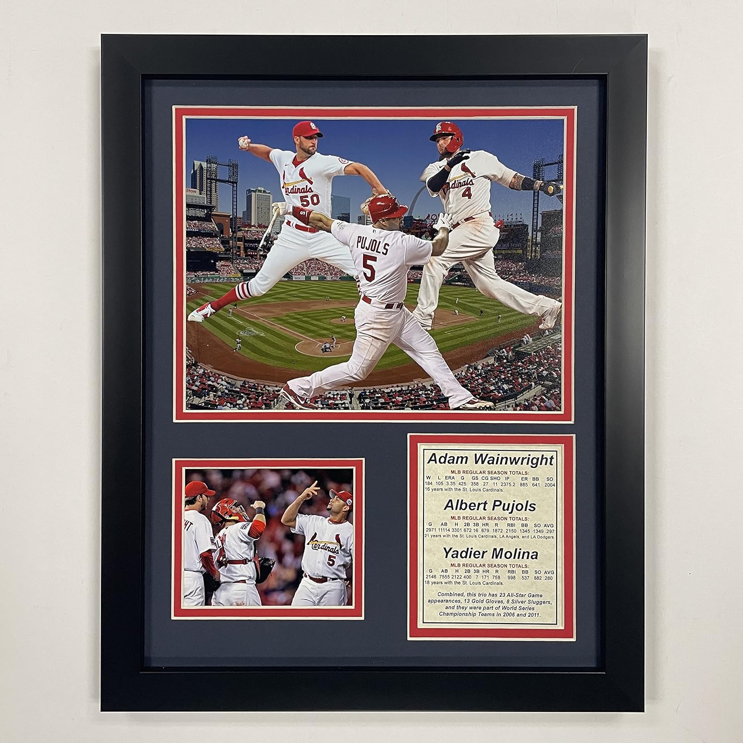 Legends Never Die St. Louis Cardinals | The Big 3 | Molina - Wainwright - Pujols | 12"x15" Framed Photo Collage