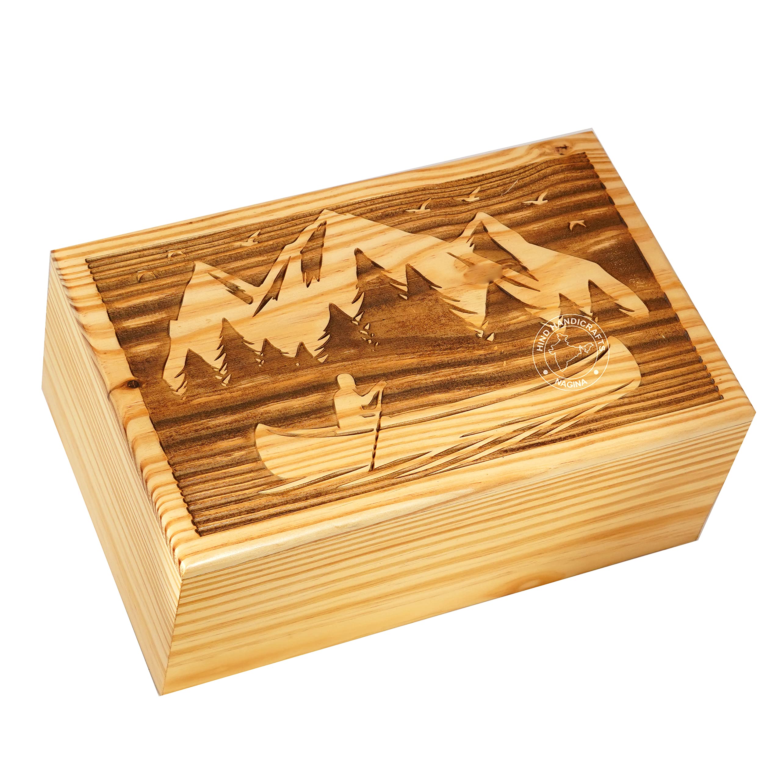 Prime Art 'Blue Storm' Wooden Urn For Ashes - Handcrafted, Large Size (200 Cubic Inches)-346857