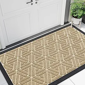 Smiry Front Door Mat Outside Entrance, Heavy Duty Natural Rubber Doormat, Trap Dirt and Moisture Easy Clean Low Profile Patio Porch Welcome Floor Mats for Entry, 47x23 Inch, Beige