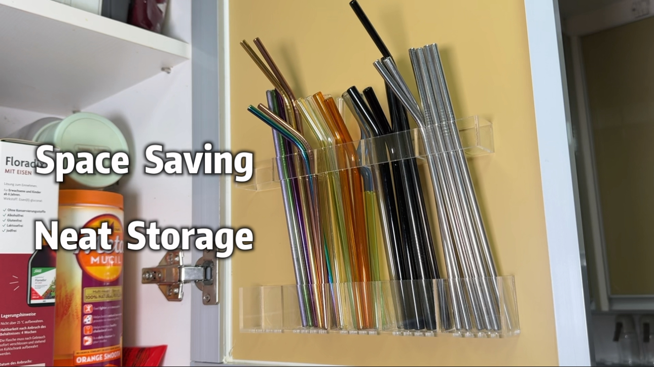 9.8" Large Acrylic Straw Holder For Cabinet Door - Transparent Reusable Straw Organizer Rack, Space Saving Kitchen Storage - View #7