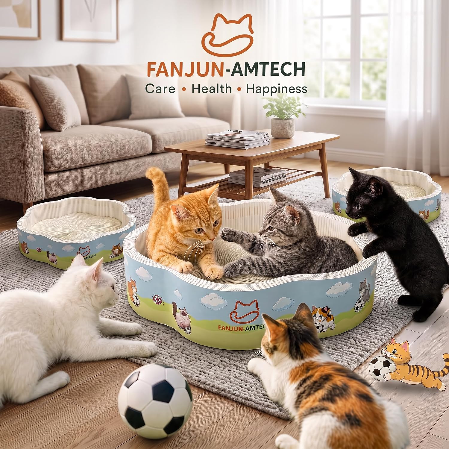 No Mess Cat Scratcher for Indoor Cats, 18'' Shed Free Cat Scratching Board | White Flower Shape Cat Bed, High-Density Plant Fiber Cat Scratch Pad, Furniture Protector, Stop Cat Eat Paper Craps
