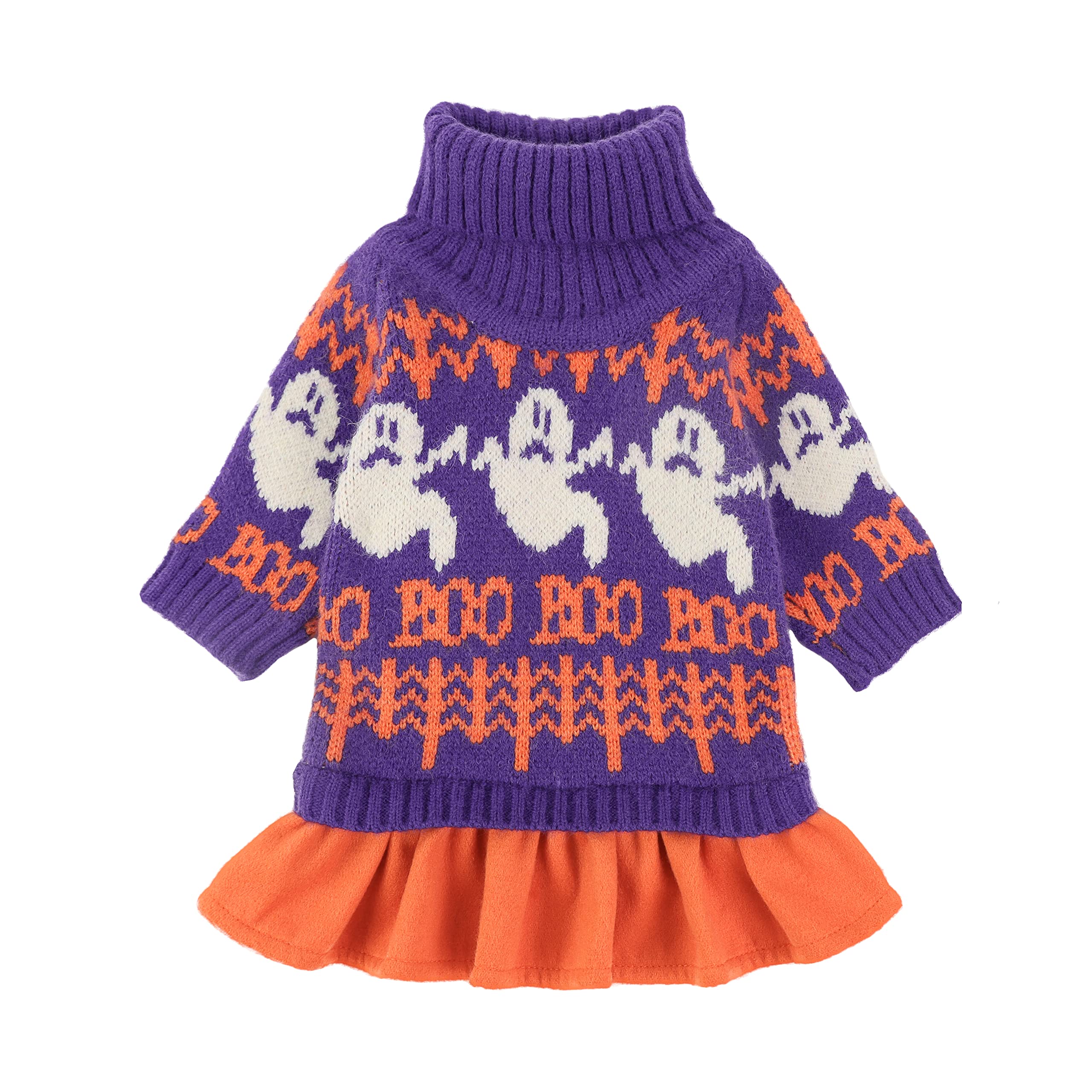 Fitwarm Vestido de suéter de Halloween espeluznante para perro, disfraces temáticos de vacaciones, ropa para perros pequeños, ropa para gatos, morado, S