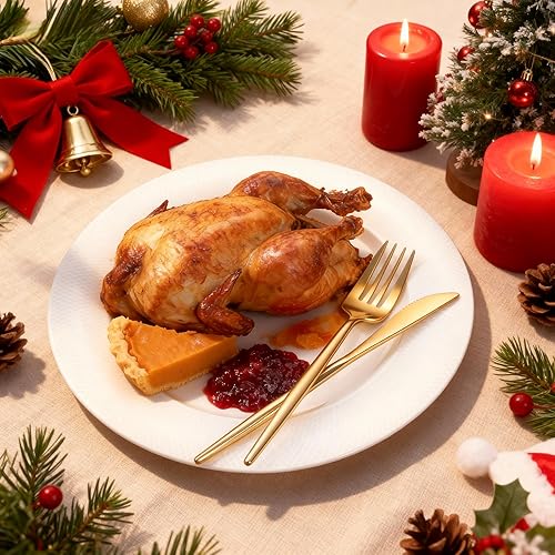 Miniatura 4 de Rubtlamp 90Pcs Christmas Gold Plastic Silverware, Gold Disposable Christmas Utensils, Plastic Cutlery Include 30 Plastic Knives, 60 Forks and