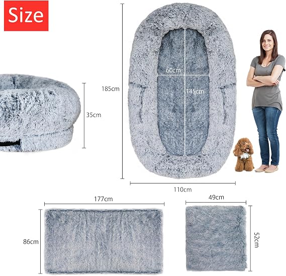 Human Sized Dog Bed 185x110x35cm, Extra Large Dog Bed for Adults and Pets | Giant Beds Dogs with Pillow & Removable Cover