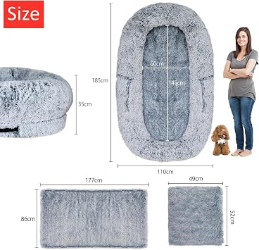 Human Sized Dog Bed 185x110x35cm, Extra Large Dog Bed for Adults and Pets | Giant Beds Dogs with Pillow & Removable Cover