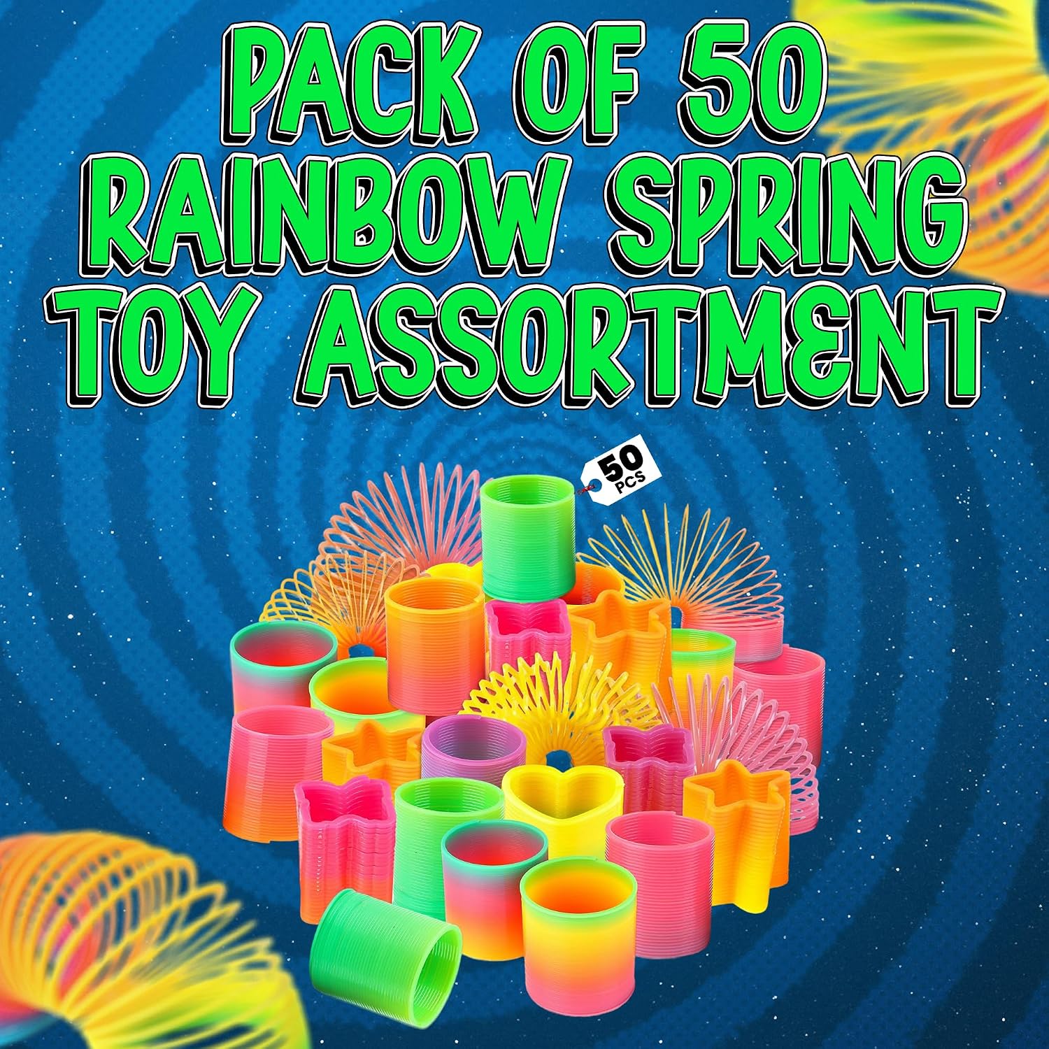 Набор игрушек Bedwina Rainbow Spring — 50 мини-пружинок из пластика, яркие цвета, идеально подходят для сумочек с подарками, призов на праздники и небольших подарков для детей