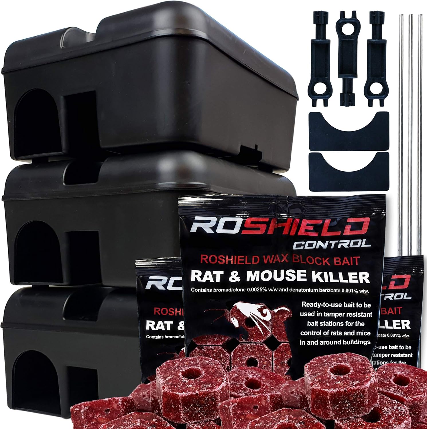 Roshield External Tamper Proof Rodent Bait Box & Wax Block Rat Poison