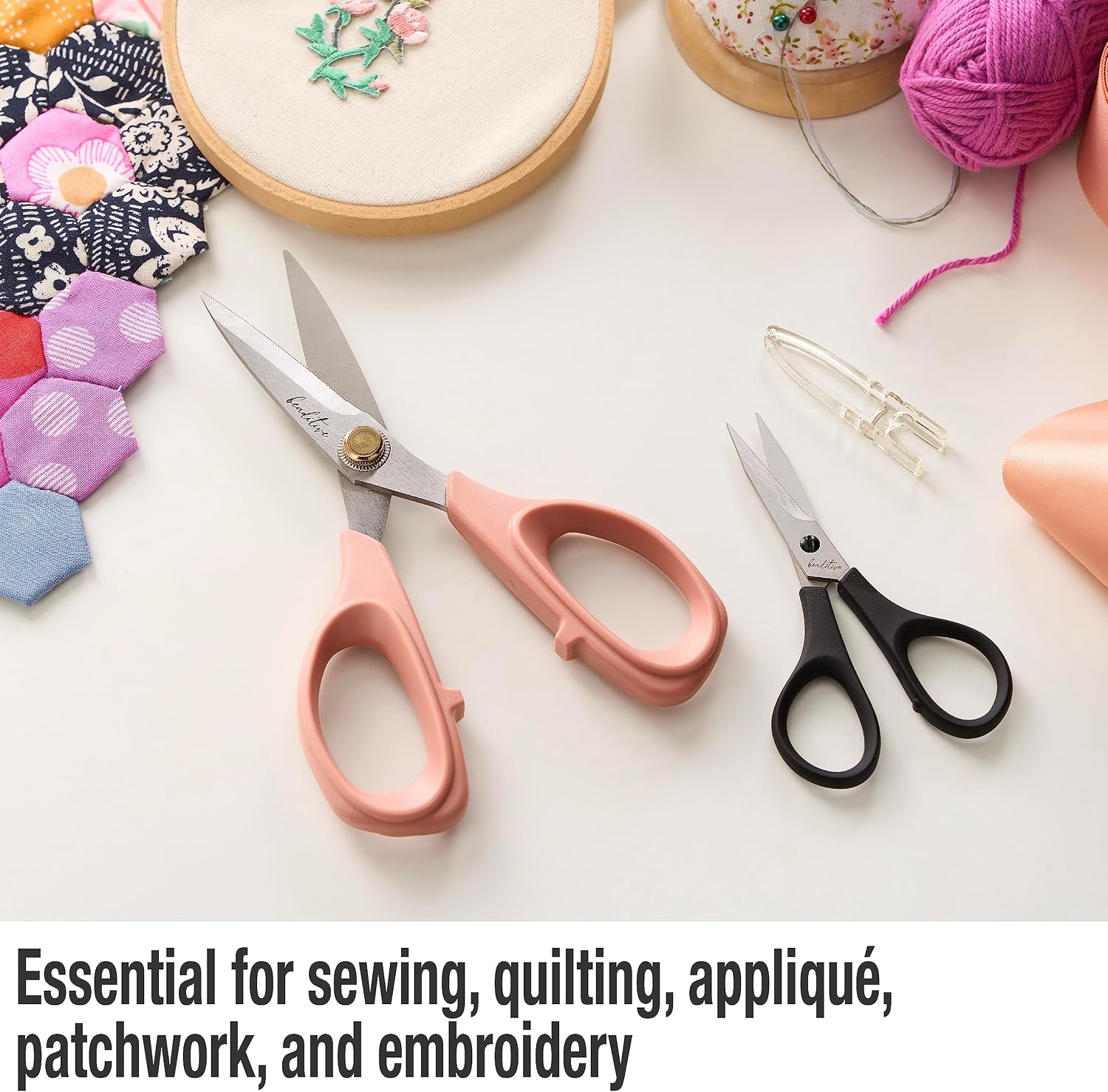Beaditive Sewing Scissors - 6-Inch Stainless Steel Fabric Scissors - Professional Scissors With Serrated Blade for Cloth Cutting & Quilting - Comfortable Craft Tailor & Dressmaker Shears – Light Coral