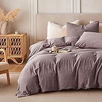 Vista 7 de BFS HOME Juego de funda de edredón de lino tamaño Queen - Mezcla suave y transpirable de algodón y lino, juego de ropa de cama de 3 piezas con 2