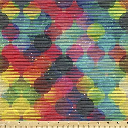 Miniatura 10 de Ambesonne The Yard, telón de fondo geométrico descolorido con diseño de mosaico, mosaico, mosaico, mosaico, mosaico, tela de punto elástico para