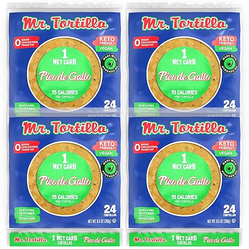 Mr Tortilla - Tortillas de 1 carbohidrato neto 96 tortillas Keto vegano Kosher Pico de gallo