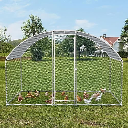 Miniatura 2 de VINGLI Gallinero grande de metal, espaciosa jaula para aves de corral con cubierta impermeable y anti-UV, corral para pollo al aire libre (6.5 x 9.8