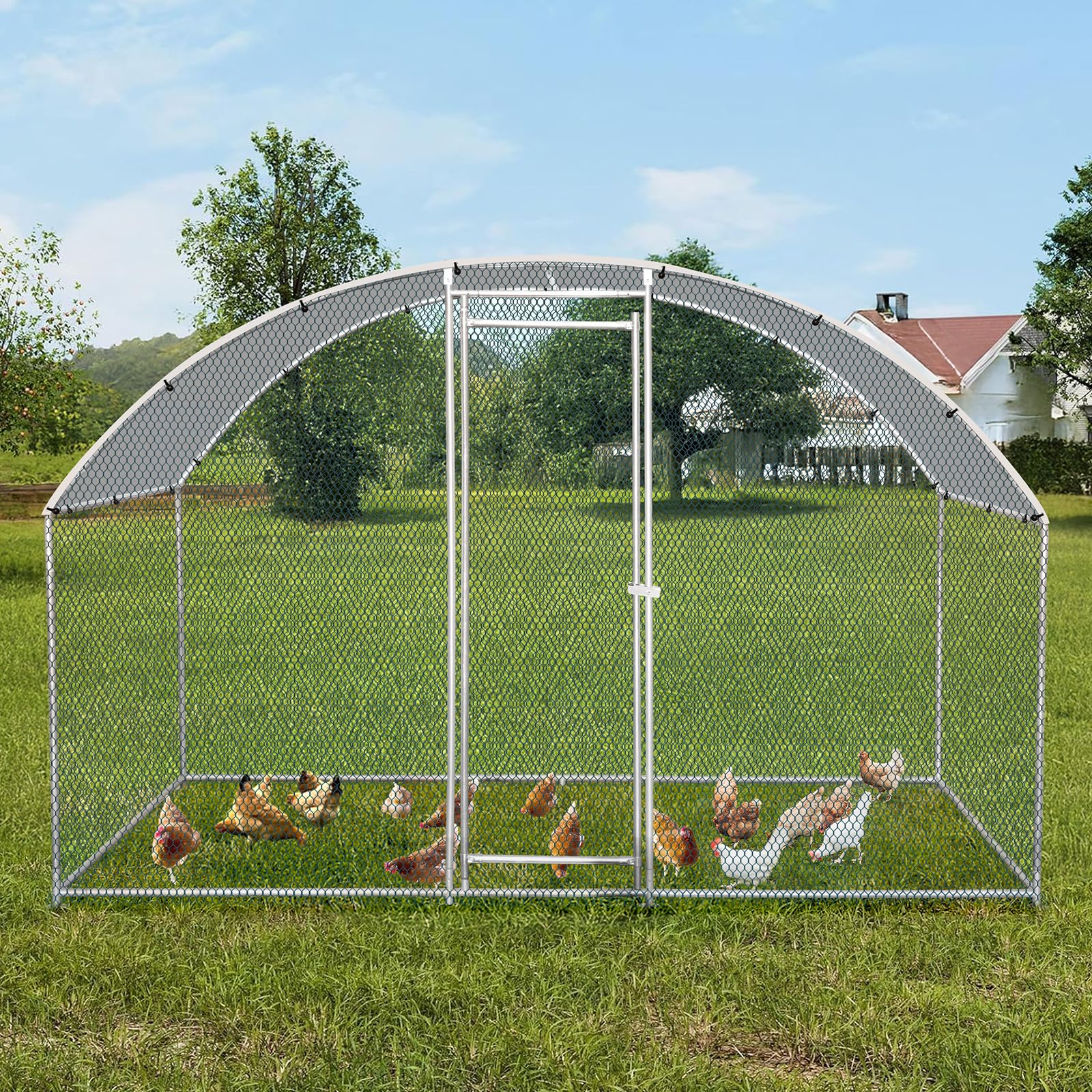 LEADZM Gallinero, 3 x 2 x 2 m, cercado para gallinas, 6 m², gran recinto con polietileno impermeable, de acero galvanizado, cúpula