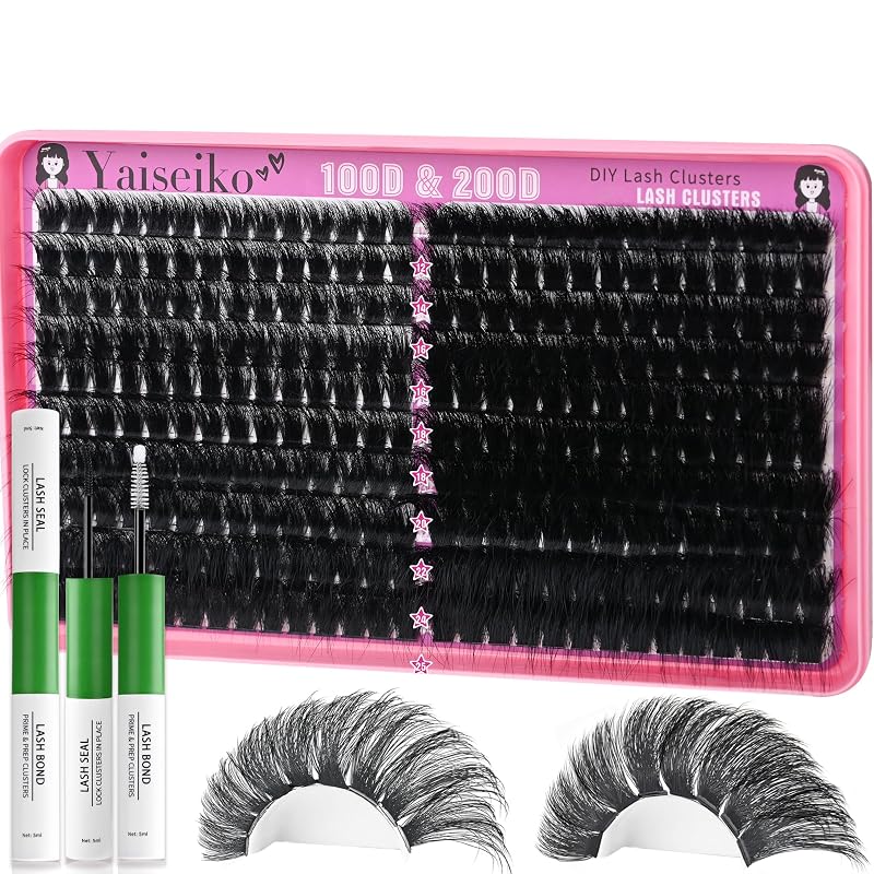 BEFACL Kit de tufos de cílios 100D e 200D com curvatura D, comprimentos de 12 a 25 mm, com adesivo e selante, 280 unidades