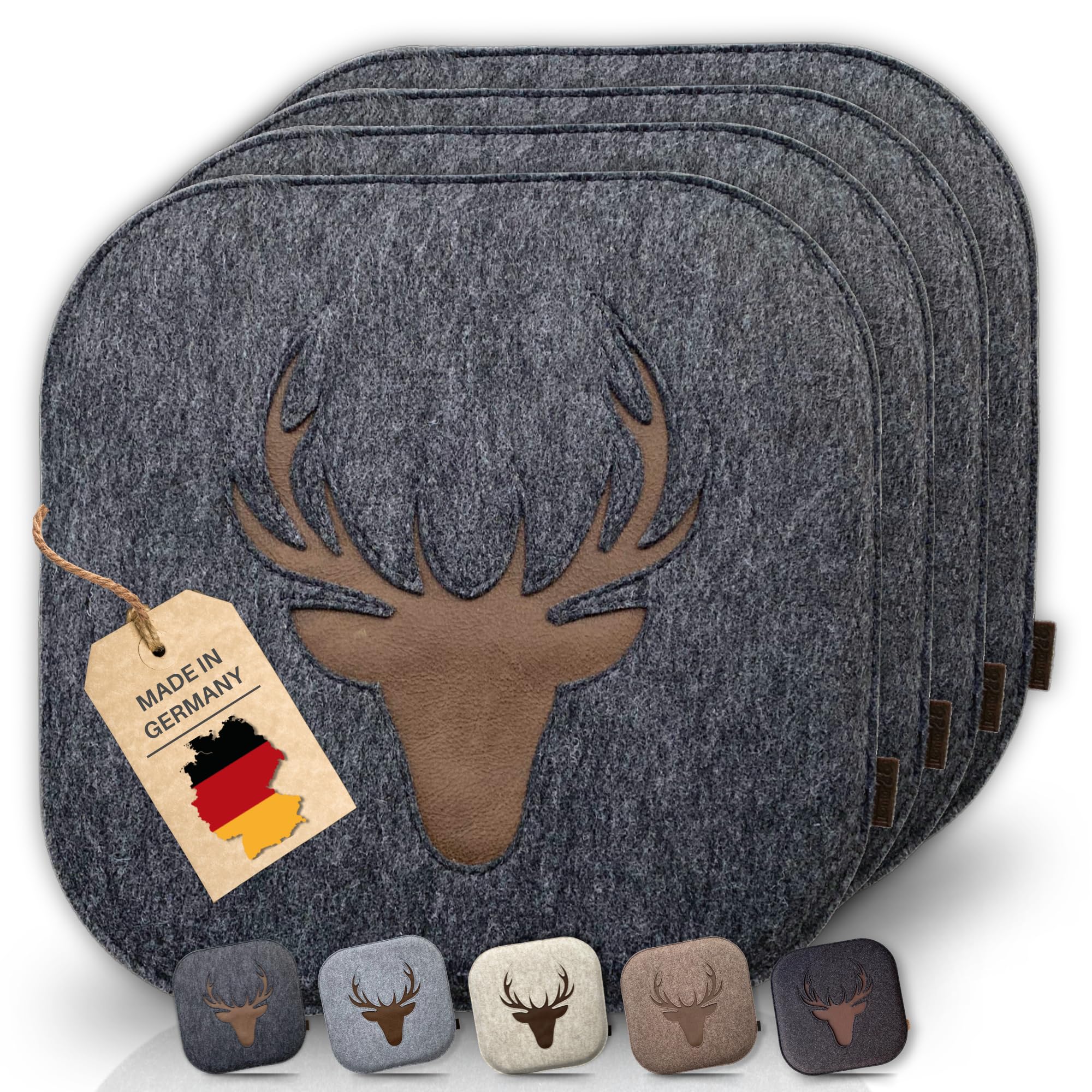 kontor28® - Sitzkissen Filz handgefertigt Made IN Germany | Sitzkissen Stuhl 37,5x37,5 cm aus rPET-Filz extra weiche und robuste Polsterung | Sitzauflage Stuhl Johann | anthrazit 4er-Set