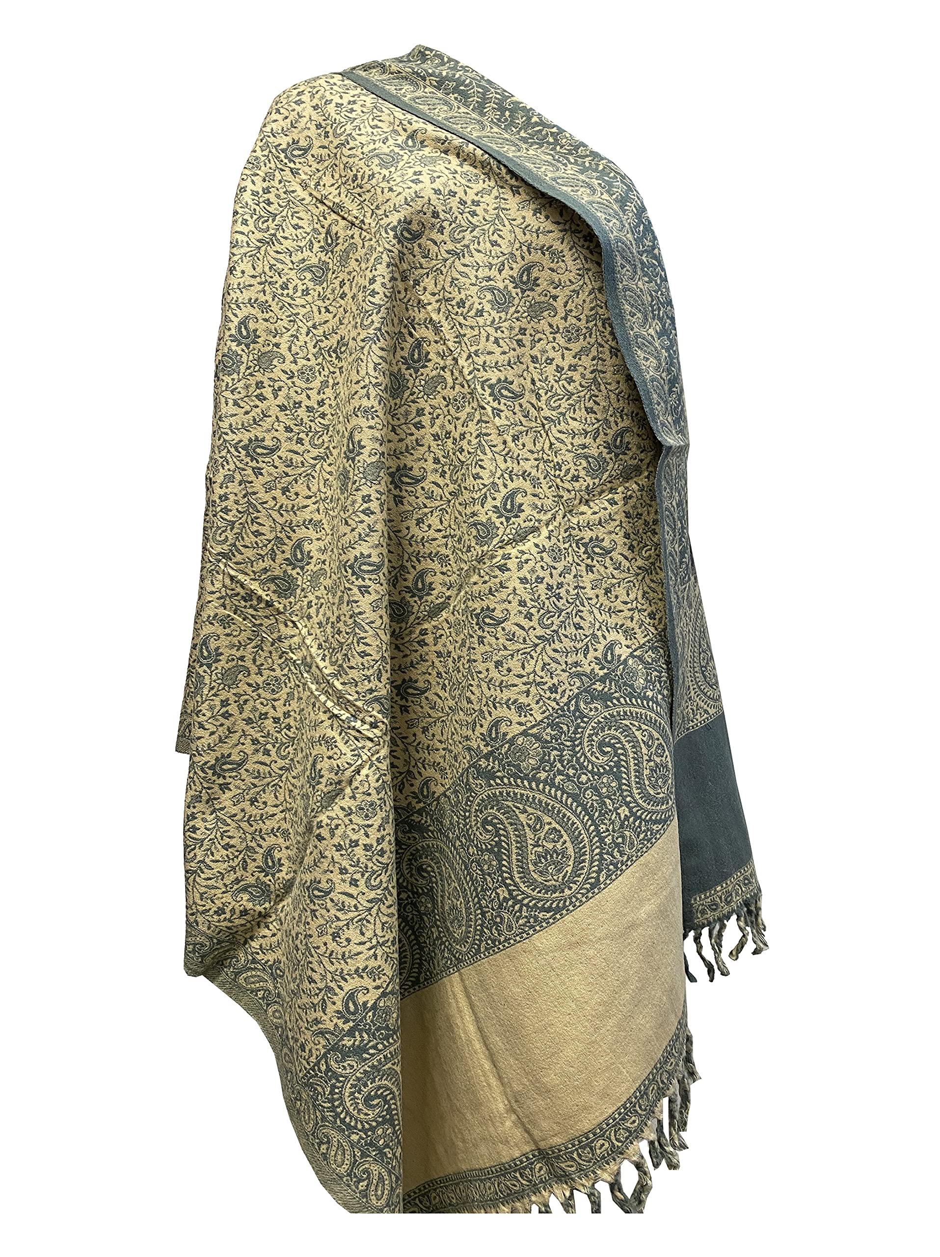 TI Halstuch aus reiner Yakwolle, Vintage-Stil, Blumenmuster, Dekoration, Wolle, Unisex, doppelseitig, luxuriös, Geschenk, Größe L, Blass, L